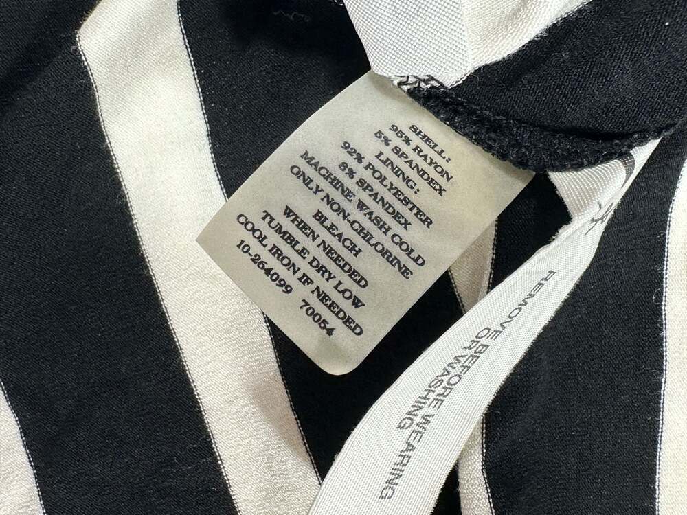 Ann Taylor Black & Cream Striped Sleeveless Sharkbite Dress Size 8 - Picture 6 of 8